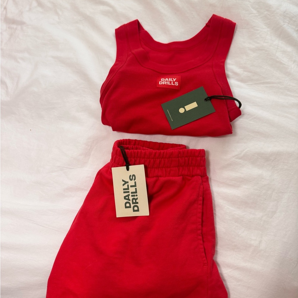 Daily Drills Bright Red Tank Top and Elastic Shorts Set